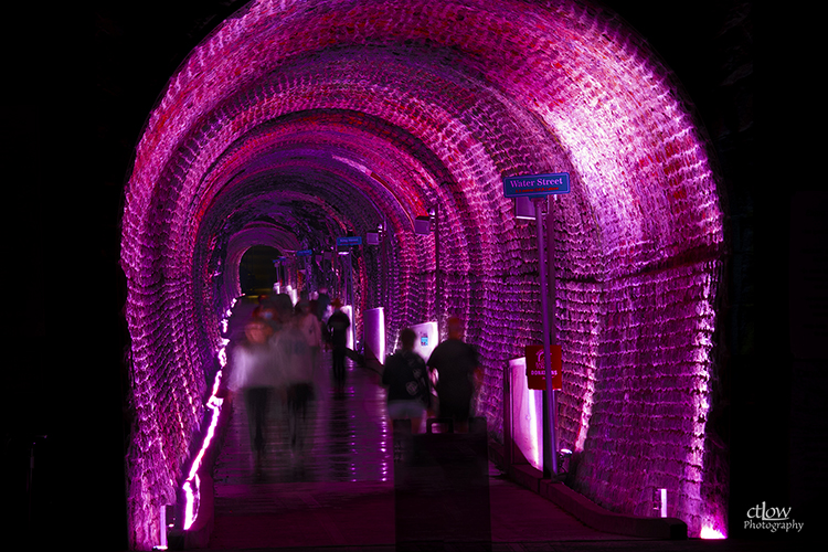 Brockville Railway Tunnel, night, shadows of people