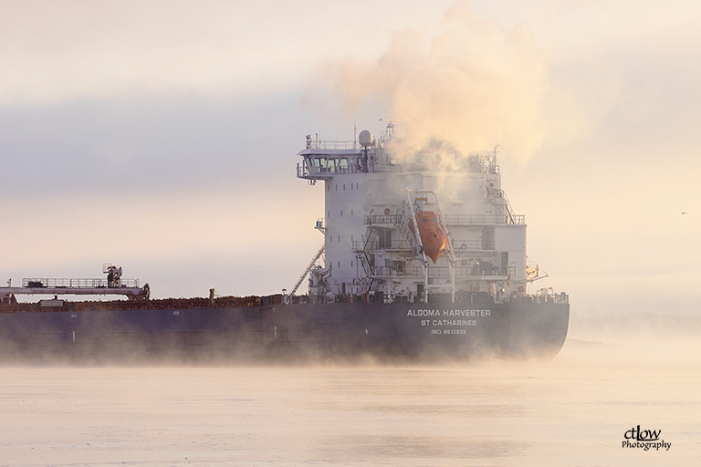 Algoma Harvester freighter ship fog Algoma Harvester freighter ship fog