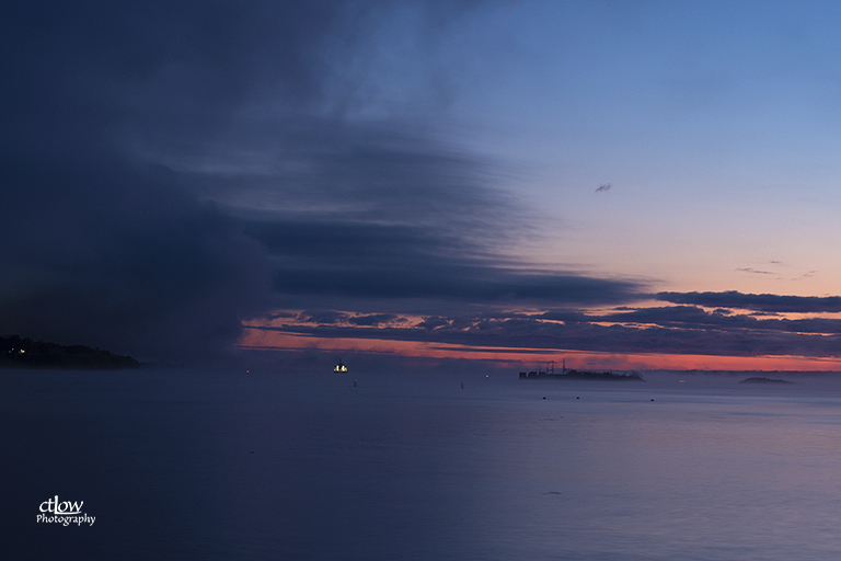 St. Lawrence River dawn fog Evans Spirit freighter ship St. Lawrence River dawn fog Evans Spirit freighter ship