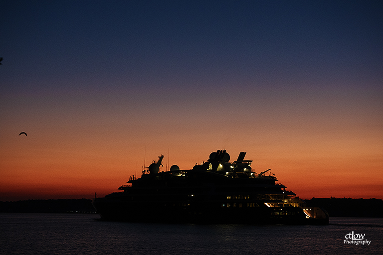 cruise ship Le Champlain dawn St. Lawrence River Great Lakes Seaway cruise ship Le Champlain dawn St. Lawrence River Great Lakes Seaway