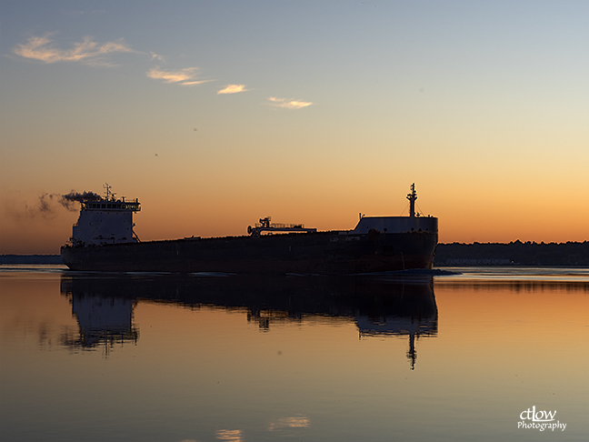 Algoma Harvester freighter ship dawn St. Lawrence River Seaway Algomarine